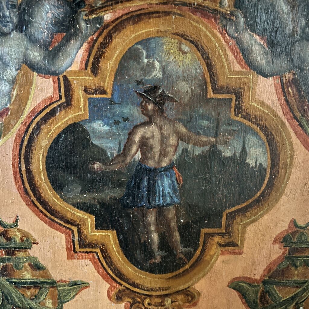 Painted door motif in the Red Bedroom at Gammel Estrup